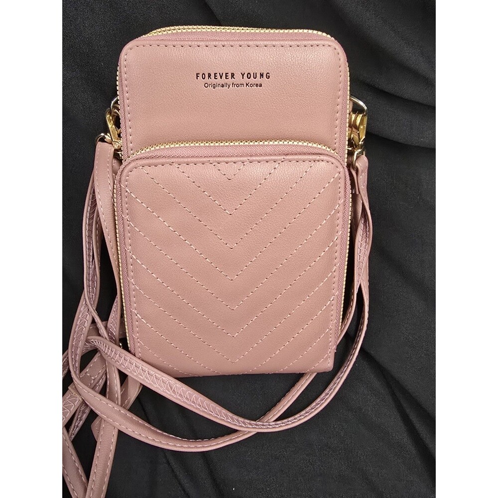 Forever Young Small Crossbody Purse 3 zip compartments Soft Pink